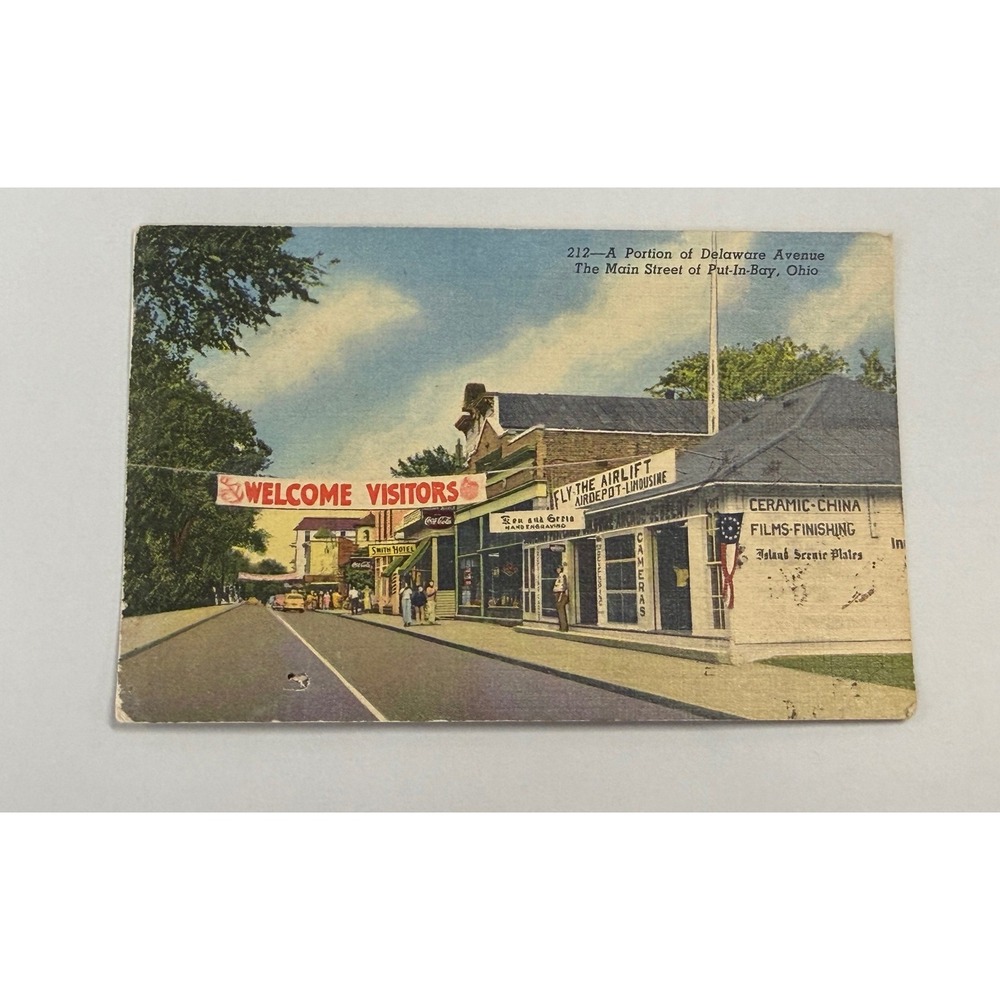 Vintage 1947 Put-In-Bay Ohio Delaware Ave Linen Postcard Curteich Art-Colortone